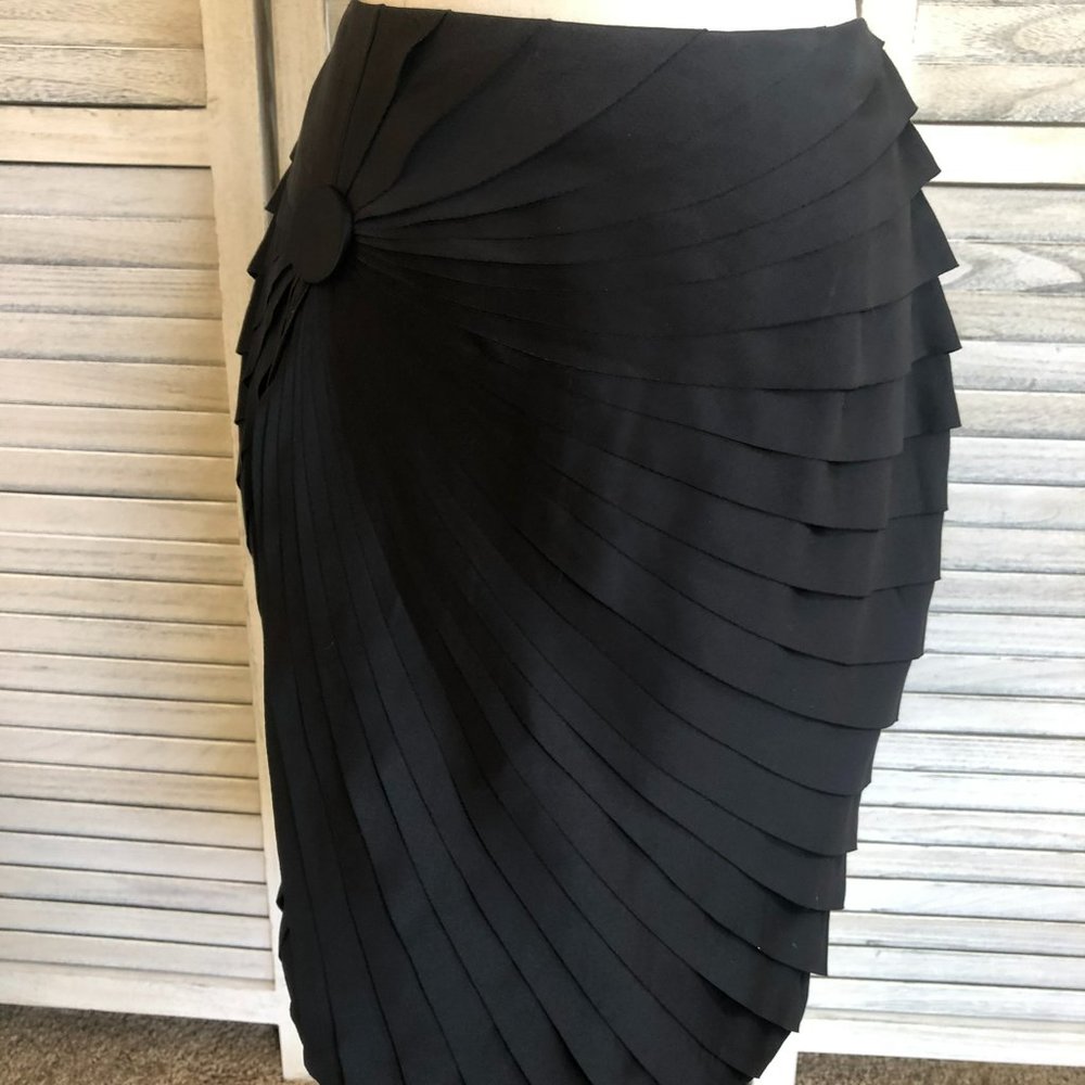 NWT Calvin Klein Black Satin-like Multi-layered Pencil Skirt M